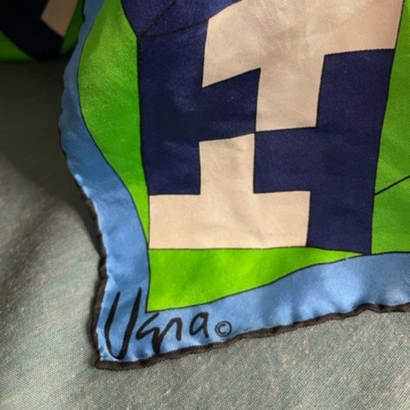 Vera Scarf Vintage 60s 70s Blue Green Evil Eye Design 23" x 23" square SILK wrap - Picture 1 of 11